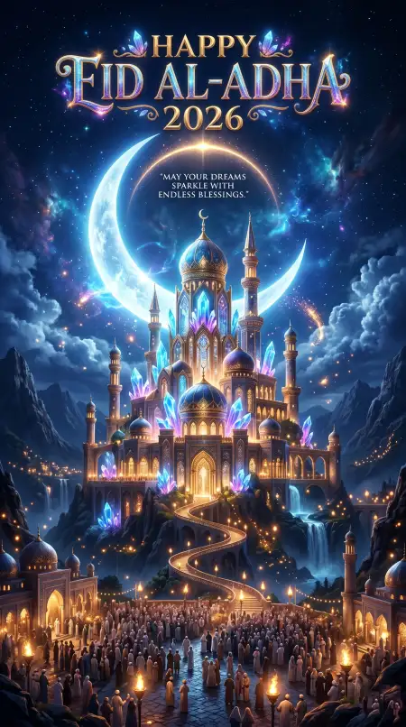 Happy Eid Al Adha Quotes With Stars And Moon - Free Happy Eid Al Adha With Quotes Download