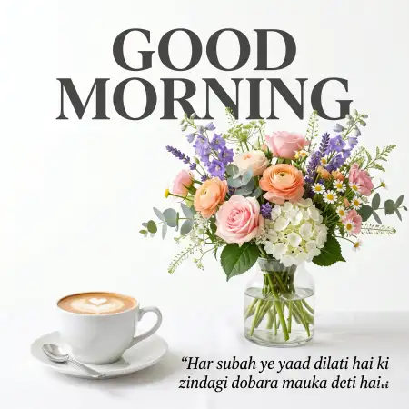 happy good morning flowers and coffee