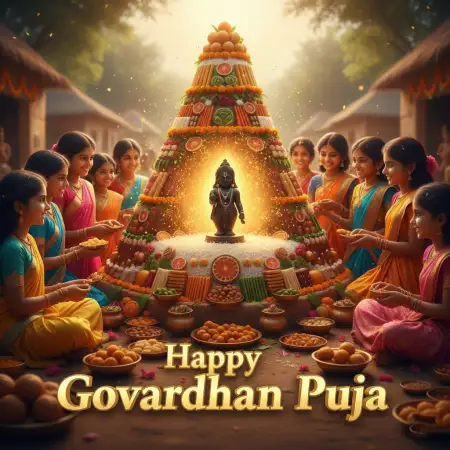 Happy Govardhan Puja 2025 Quotes With Krishna Bhakti Lines - Free Happy Govardhan Puja 2025 Download
