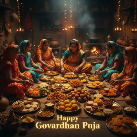 Happy Govardhan Puja Images With Diya And Cow Background - Free Happy Govardhan Puja Download