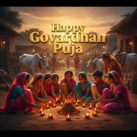 Happy Govardhan Puja Images With Shri Krishna And Govardhan Mountain - Free Happy Govardhan Puja Download