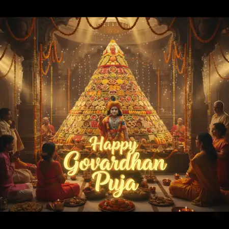 Happy Govardhan Puja Photo With Flowers And Diyas - Free Happy Govardhan Puja Download