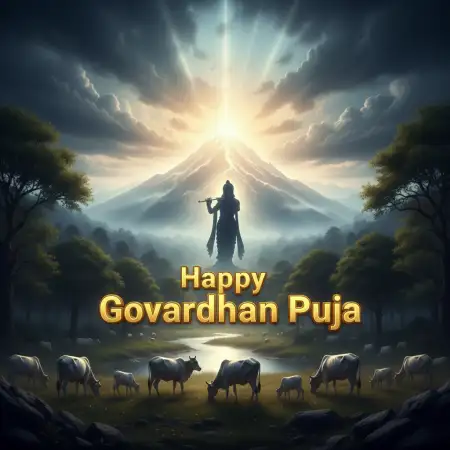 Happy Govardhan Puja Wishes Images With Krishna Photo - Free Happy Govardhan Puja Download