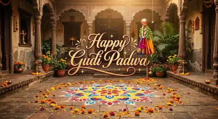 Happy Gudi Padwa Wishes Colorful Greeting Poster - Free Happy Gudi Padwa Wishes Download