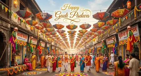 Happy Gudi Padwa Wishes Traditional Greeting Card - Free Card Download