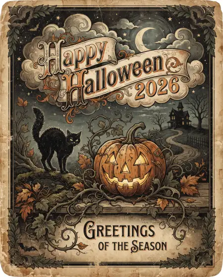 happy halloween 2026 vintage greeting - Halloween 2026