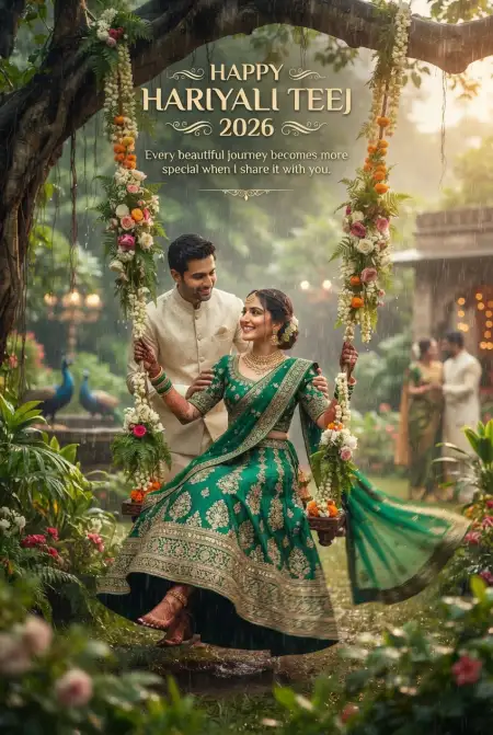 happy hariyali teej hindi greeting images 2026 - Happy Hariyali Teej 2026