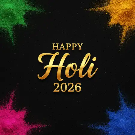 Happy Holi 2026 Greeting Card Gold Theme 2 - Free Happy Holi Greeting Card 2026 Download