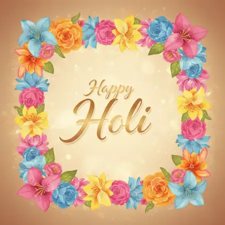 Free Happy Holi Greeting Card Floral Border Design Image Download