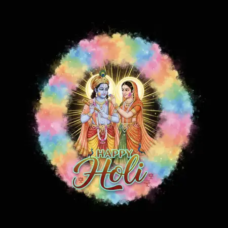 Happy Holi Greeting Card Radha Krishna Theme - Free Happy Holi Greeting Card Design 2026 Download