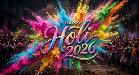 Free Happy Holi Wishes 2026 Artistic Brush Font Typography Image Download