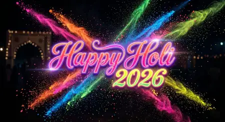 Free Happy Holi Wishes 2026 Colorful Powder Splash Text Image Download