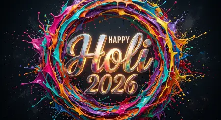 Free Happy Holi Wishes 2026 Elegant Golden Text Design Image Download