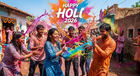 Happy Holi Wishes 2026 Gulal Splash Image - Free Happy Holi Wishes 2026 Download