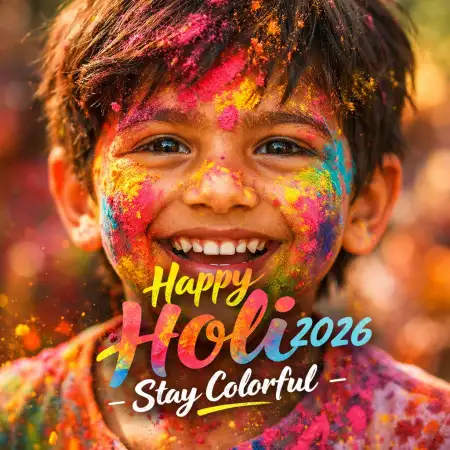 Happy Holi Wishes 2026 Kids Greeting - Free Happy Holi Wishes 2026 Download