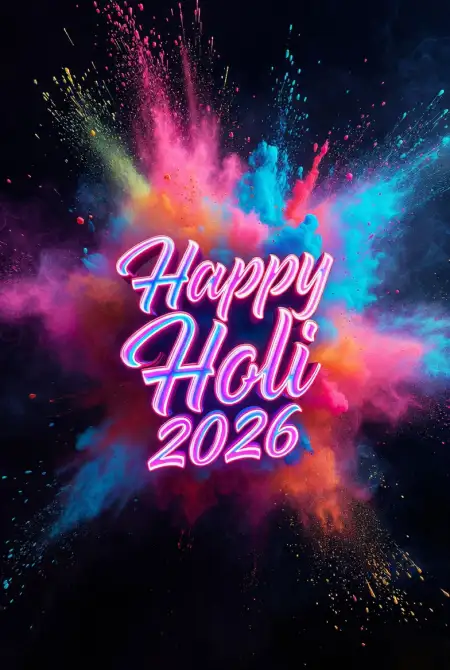 Free Happy Holi Wishes 2026 Modern Minimal Design Caption Image Download