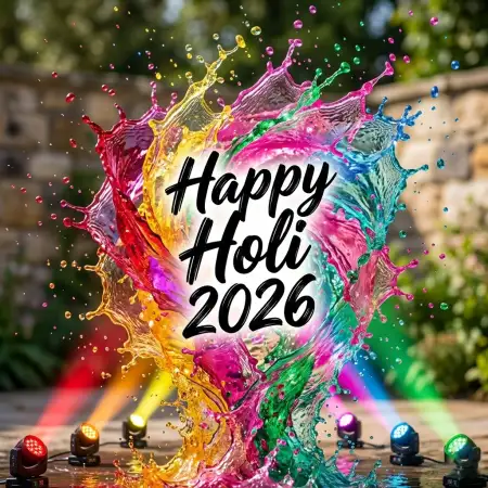Happy Holi Wishes 2026 Water Splash Design - Free Happy Holi Wishes 2026 Download
