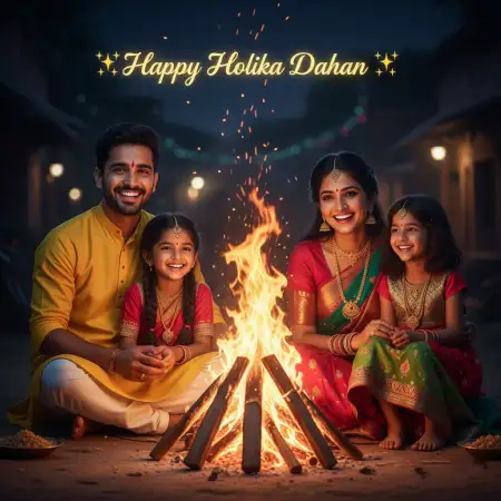 Happy Holika Dahan Greeting Image With Diya - Free Happy Holika Dahan Download