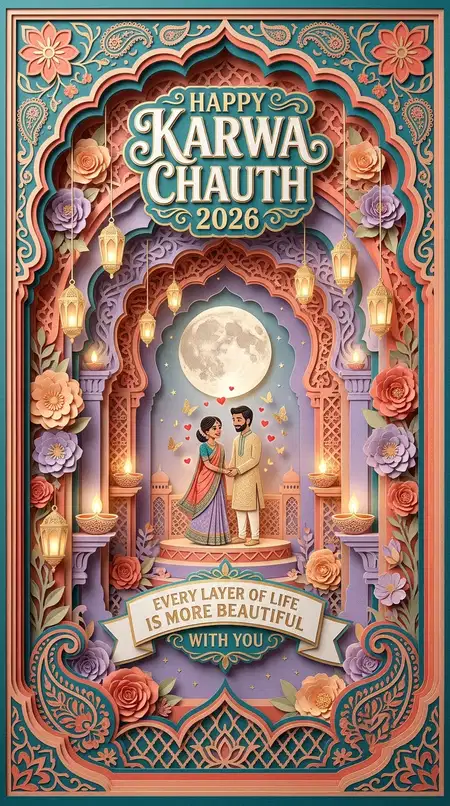 happy karwa chauth 2026 husband wife illustration