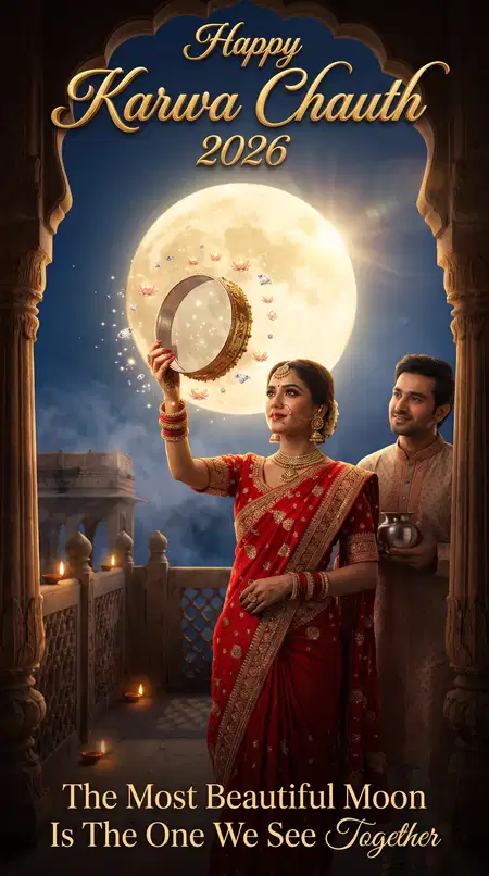 happy karwa chauth 2026 moon and sieve design - Happy Karwa Chauth 2026
