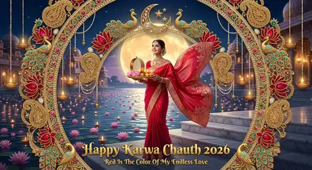 happy karwa chauth 2026 red and gold background - Happy Karwa Chauth 2026