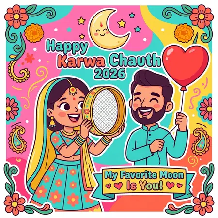 happy karwa chauth 2026 romantic whatsapp status vector - Happy Karwa Chauth 2026