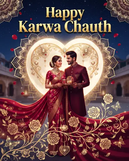 happy karwa chauth luxury red and gold wishes - Happy Karwa Chauth Wishes For Social Media