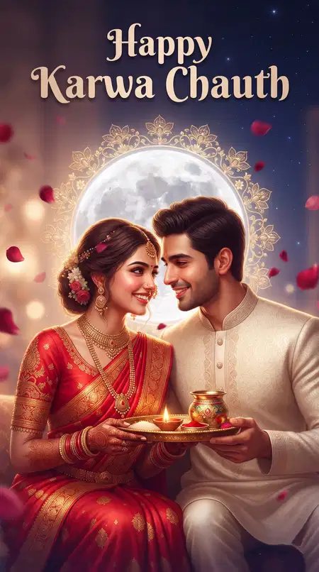 happy karwa chauth moon viewing couple greetings - Karwa Chauth Moon Sighting Greetings