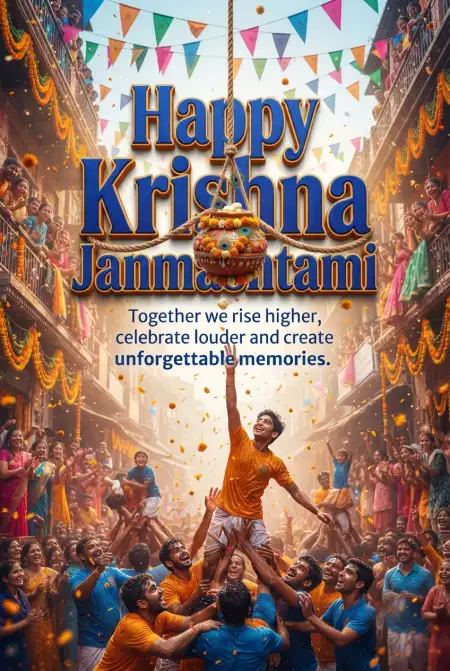 Free Happy Krishna Janmashtami 2026 Dahi Handi Greetings Image Download