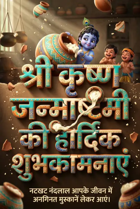 Happy Krishna Janmashtami Wishes In Hindi Images - Free Shri Krishna Janmashtami Ki Hardik Shubhkamnaye In Hindi Download