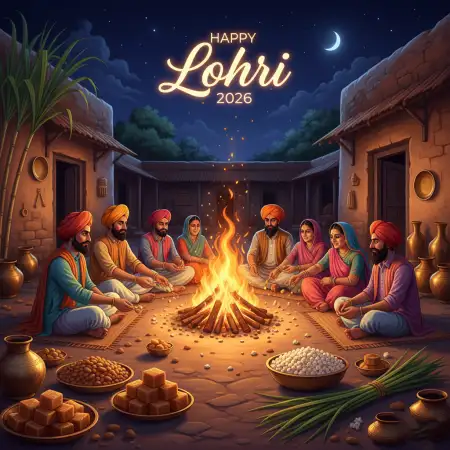 Happy Lohri 2026 Greeting Vector - Free Happy Lohri 2026 Greetings Download