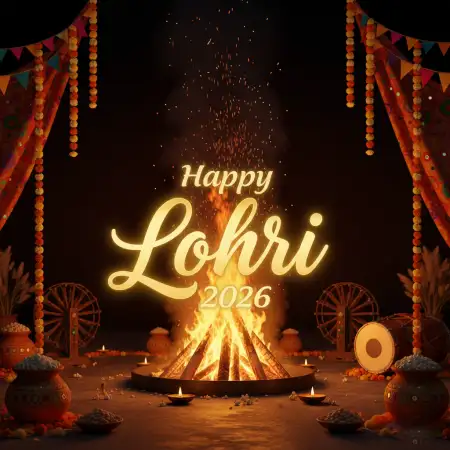 Happy Lohri 2026 Greetings Punjabi Calligraphy - Free Happy Lohri 2026 Greetings Download