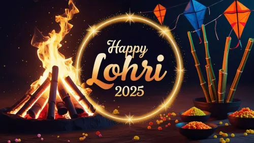 happy lohri greetings 2025 with bonfire background