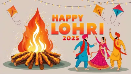 happy lohri greetings 2025 with punjabi cultural icons