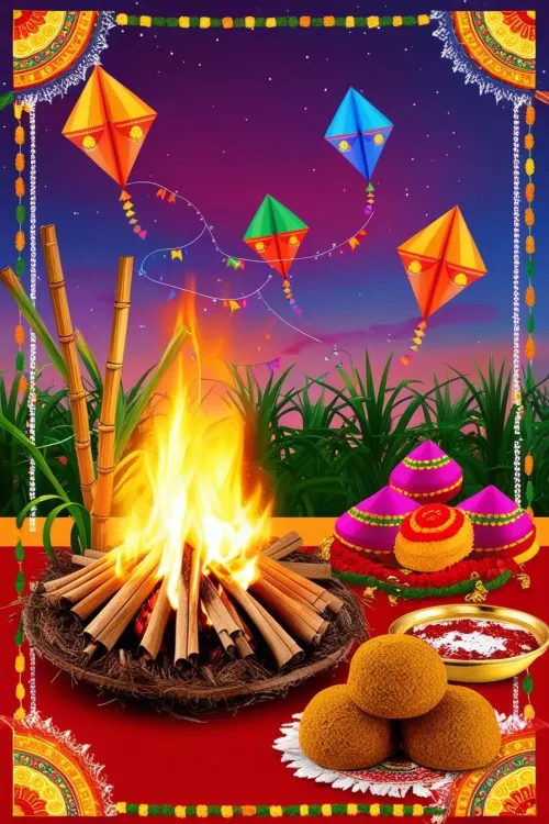 happy makar sankranti 2025 backgrounds with bonfire and kites