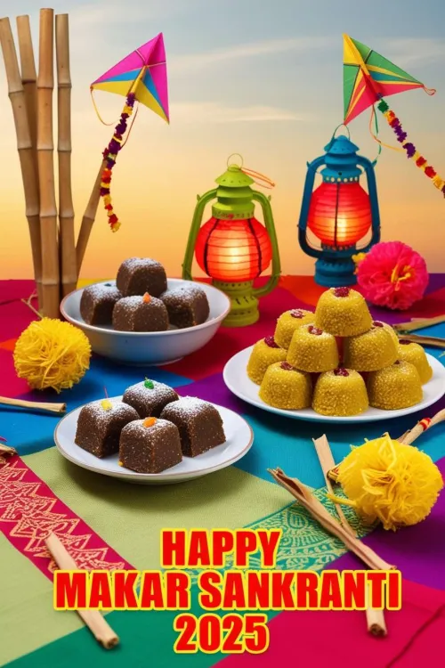 happy makar sankranti 2025 bonfire and sweets pictures