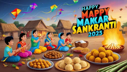 happy makar sankranti 2025 with temples and offerings images