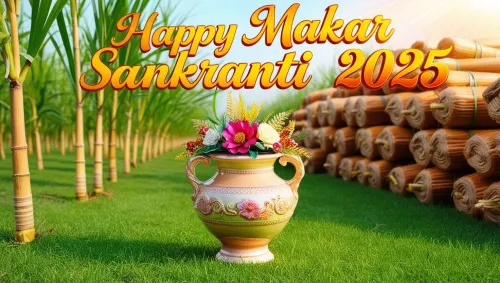 happy makar sankranti wishes 2025 with sugarcane background