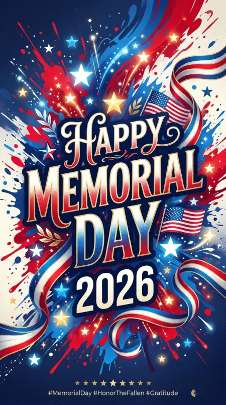 Happy Memorial Day 2026 Patriotic Typography Art - Free Happy Memorial Day 2026 Download