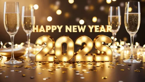 happy new year 2025 png with decorations