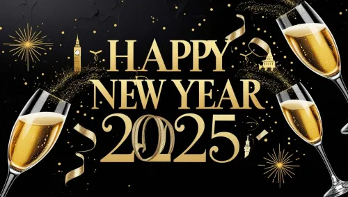 happy new year 2025 wish with champagne background