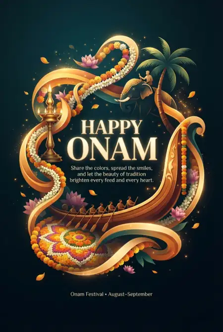 Happy Onam 2026 Colorful Greeting Images - Free Happy Onam 2026 Download