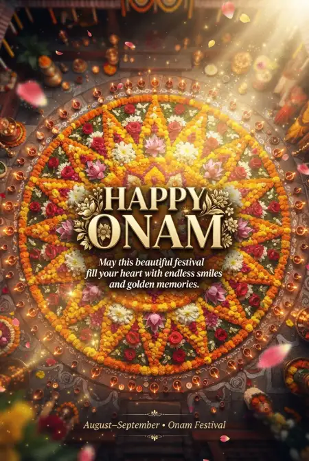 Happy Onam 2026 Pookalam Wishes - Free Happy Onam 2026 Download