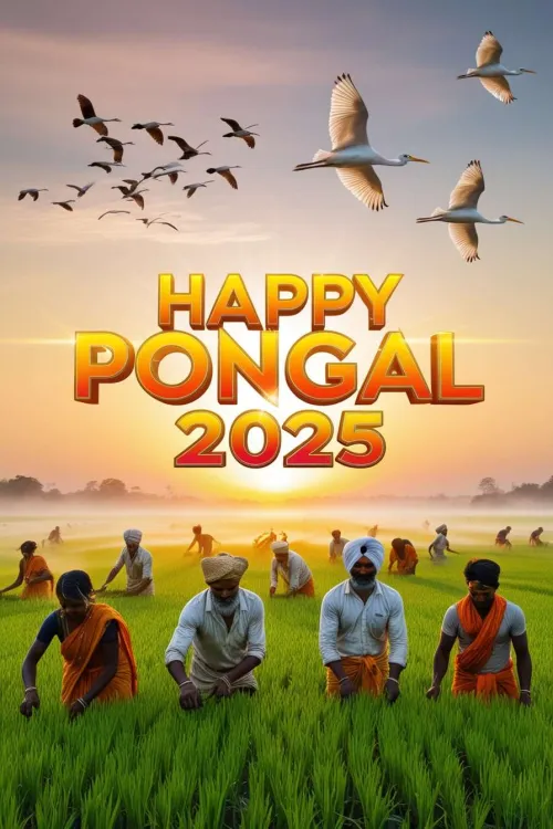 happy pongal greetings 2025 with harvest theme