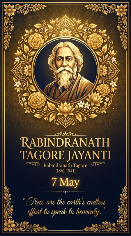 Happy Rabindranath Tagore Jayanti Golden Theme Poster