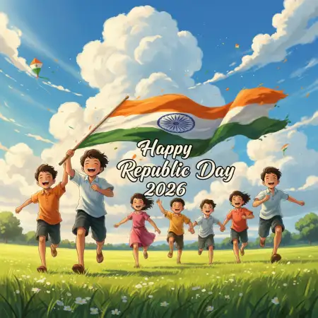 Free Happy Republic Day 2026 Children With Flag Background Download