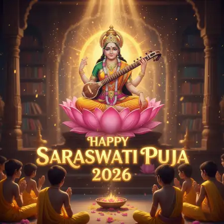 Free Happy Saraswati Puja 2026 Digital Poster Background Download