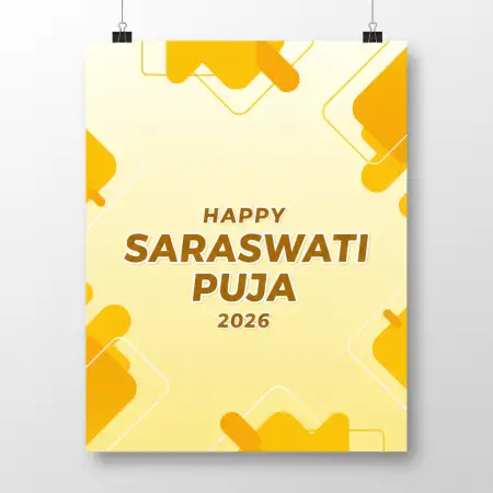 Free Happy Saraswati Puja 2026 Greeting Card Background Download
