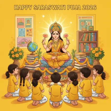 Free Happy Saraswati Puja 2026 School Poster Background Download