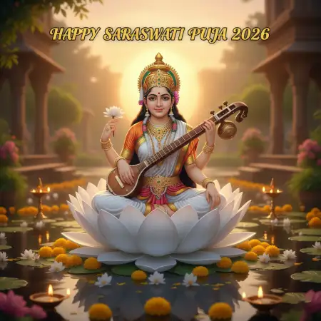 Free Happy Saraswati Puja 2026 Wallpaper Background Download
